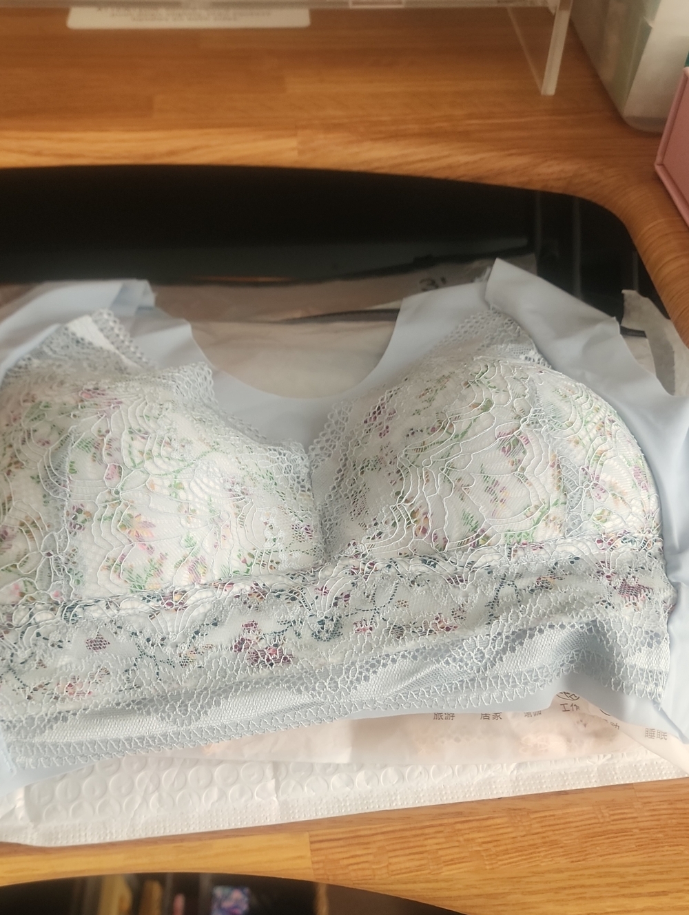 Floral Lace Wireless Bralette in Light Blue